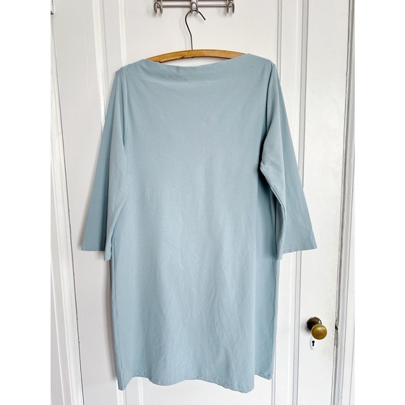 Eileen Fisher • Washable Stretch Crepe Shift Dress boat neck aqua blue - Picture 8 of 10